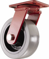 Hamilton - 8" Diam x 3" Wide x 10-1/4" OAH Top Plate Mount Swivel Caster - Polyurethane, 3,200 Lb Capacity, Sealed Precision Ball Bearing, 4-1/2 x 6-1/2" Plate - Eagle Tool & Supply