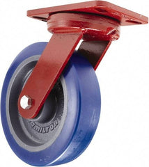 Hamilton - 8" Diam x 2" Wide x 9-3/4" OAH Top Plate Mount Swivel Caster - Polyurethane, 1,650 Lb Capacity, Sealed Precision Ball Bearing, 4-1/2 x 6-1/2" Plate - Eagle Tool & Supply