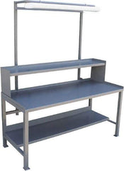 Jamco - 60 Wide x 30" Deep x 48" High, 12 Gauge Steel Heavy-Duty Workbench with Riser & Light Fixture - 12 Gauge Steel Top, Fixed Legs, Gray - Eagle Tool & Supply