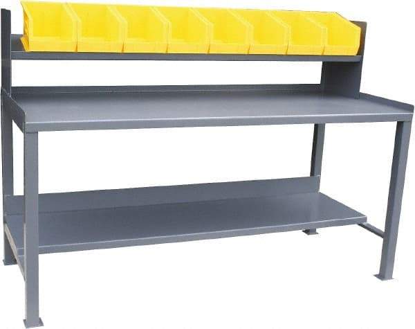 Jamco - 72 Wide x 36" Deep x 48" High, 12 Gauge Steel Heavy-Duty Workbench with Sloped Riser & Bins - 12 Gauge Steel Top, Fixed Legs, Gray - Eagle Tool & Supply
