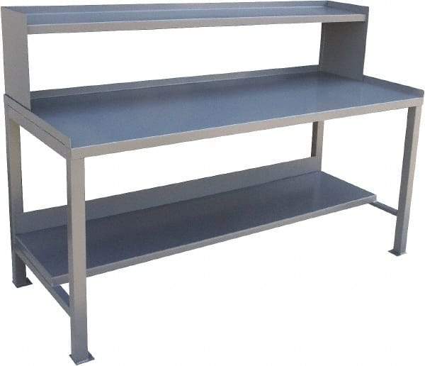 Jamco - 72 Wide x 36" Deep x 48" High, 12 Gauge Steel Heavy-Duty Workbench with Riser - 12 Gauge Steel Top, Fixed Legs, Gray - Eagle Tool & Supply
