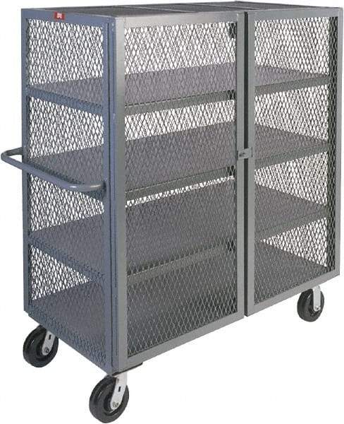 Jamco - 3,000 Lb Capacity, 4 Shelf, 4-Sided Steel Mesh Security Truck - 30" Long x 48" Wide x 57" High, 6" Diam Phenolic Wheels - Eagle Tool & Supply
