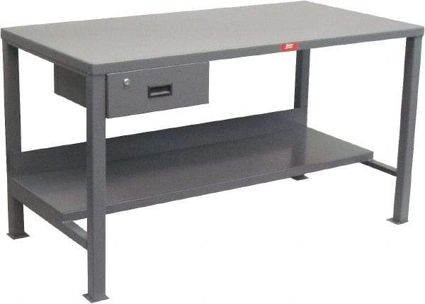 Jamco - 72 Wide x 30" Deep x 34" High, 12 Gauge Steel Heavy-Duty Workbench with Drawer - 12 Gauge Steel Top, Fixed Legs, Gray - Eagle Tool & Supply