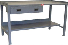 Jamco - 60 Wide x 30" Deep x 34" High, 12 Gauge Steel Heavy-Duty Workbench with Drawer - 12 Gauge Steel Top, Fixed Legs, Gray - Eagle Tool & Supply