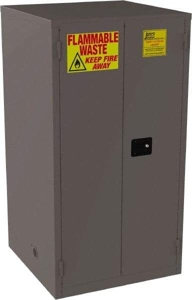 Jamco - 2 Door, 2 Shelf, Yellow Steel Double Wall Safety Cabinet for Flammable and Combustible Liquids - 65" High x 34" Wide x 34" Deep, Manual Closing Door, 3 Point Key Lock, 60 Gal Capacity - Eagle Tool & Supply