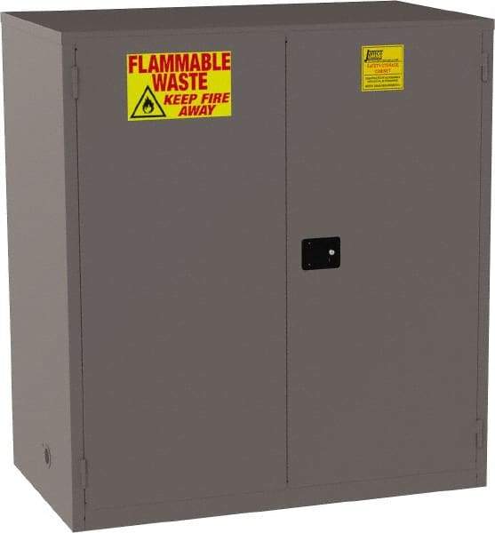 Jamco - 2 Door, 1 Shelf, Yellow Steel Double Wall Safety Cabinet for Flammable and Combustible Liquids - 65" High x 34" Wide x 59" Deep, Manual Closing Door, 3 Point Key Lock, 120 Gal Capacity - Eagle Tool & Supply