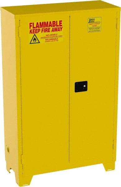 Jamco - 2 Door, 2 Shelf, Yellow Steel Double Wall Safety Cabinet for Flammable and Combustible Liquids - 70" High x 18" Wide x 43" Deep, Self Closing Door, 3 Point Key Lock, 45 Gal Capacity - Eagle Tool & Supply