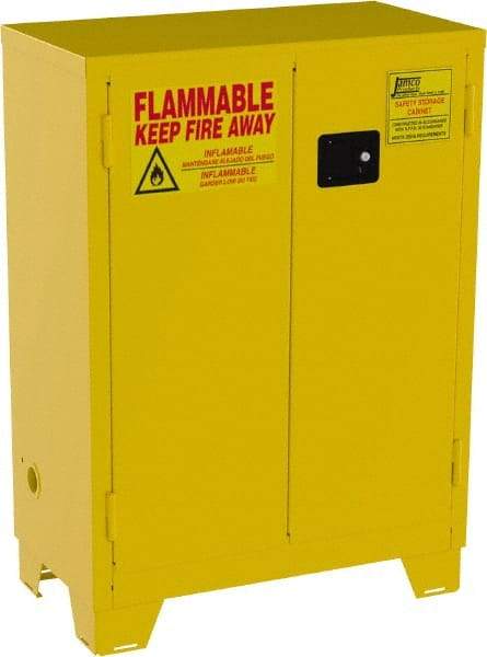 Jamco - 2 Door, 2 Shelf, Yellow Steel Double Wall Safety Cabinet for Flammable and Combustible Liquids - 49" High x 18" Wide x 34" Deep, Self Closing Door, 3 Point Key Lock, 28 Gal Capacity - Eagle Tool & Supply