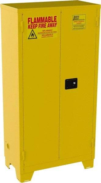 Jamco - 2 Door, 3 Shelf, Yellow Steel Double Wall Safety Cabinet for Flammable and Combustible Liquids - 70" High x 18" Wide x 34" Deep, Manual Closing Door, 3 Point Key Lock, 44 Gal Capacity - Eagle Tool & Supply