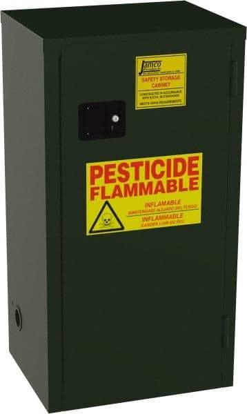 Jamco - 1 Door, 2 Shelf, Green Steel Double Wall Safety Cabinet for Flammable and Combustible Liquids - 44" High x 18" Wide x 23" Deep, Manual Closing Door, 3 Point Key Lock, 18 Gal Capacity - Eagle Tool & Supply