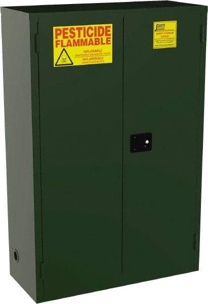 Jamco - 2 Door, 2 Shelf, Green Steel Double Wall Safety Cabinet for Flammable and Combustible Liquids - 44" High x 18" Wide x 43" Deep, Self Closing Door, 3 Point Key Lock, 45 Gal Capacity - Eagle Tool & Supply