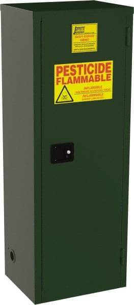 Jamco - 1 Door, 3 Shelf, Green Steel Double Wall Safety Cabinet for Flammable and Combustible Liquids - 65" High x 18" Wide x 23" Deep, Self Closing Door, 3 Point Key Lock, 24 Gal Capacity - Eagle Tool & Supply