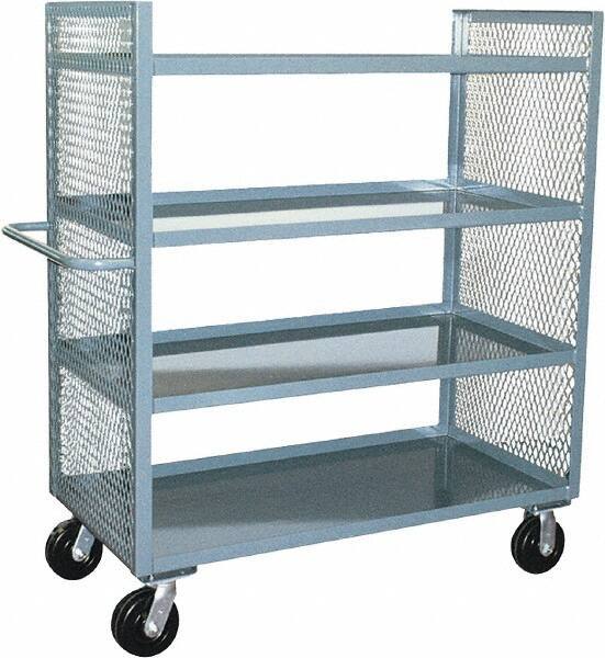 Jamco - 3,000 Lb Capacity, 4 Shelf, 2-Sided Steel Mesh Stock Truck - 24" Long x 60" Wide x 57" High, 6" Diam Phenolic Wheels - Eagle Tool & Supply