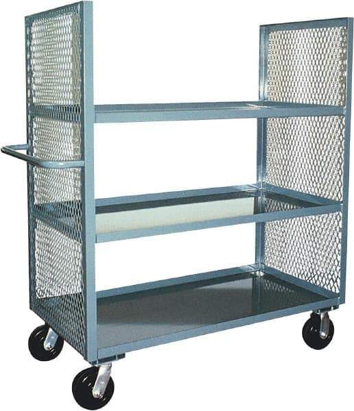 Jamco - 3,000 Lb Capacity, 3 Shelf, 2-Sided Steel Mesh Stock Truck - 24" Long x 48" Wide x 57" High, 6" Diam Phenolic Wheels - Eagle Tool & Supply