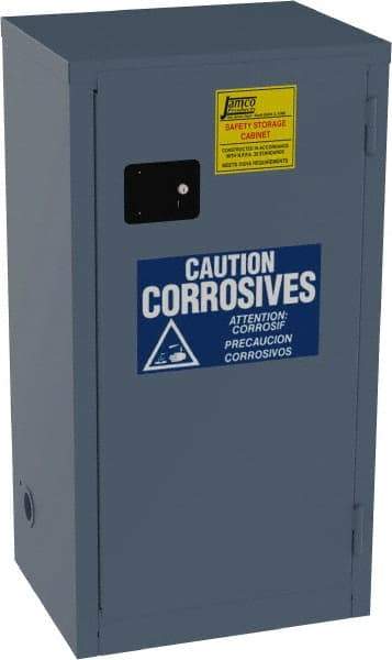 Jamco - 1 Door, 2 Shelf, Blue Steel Double Wall Safety Cabinet for Flammable and Combustible Liquids - 44" High x 18" Wide x 23" Deep, Self Closing Door, 3 Point Key Lock, 18 Gal Capacity - Eagle Tool & Supply