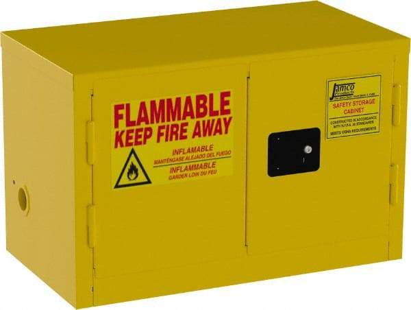 Jamco - 2 Door, Yellow Steel Double Wall Safety Cabinet for Flammable and Combustible Liquids - 22" High x 18" Wide x 34" Deep, Manual Closing Door, 3 Point Key Lock, 11 Gal Capacity - Eagle Tool & Supply