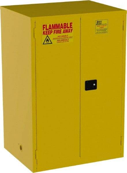 Jamco - 2 Door, 2 Shelf, Yellow Steel Double Wall Safety Cabinet for Flammable and Combustible Liquids - 65" High x 34" Wide x 43" Deep, Self Closing Door, 3 Point Key Lock, 90 Gal Capacity - Eagle Tool & Supply