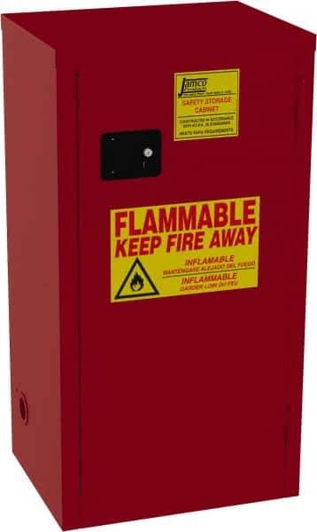 Jamco - 1 Door, 3 Shelf, Red Steel Double Wall Safety Cabinet for Flammable and Combustible Liquids - 35" High x 18" Wide x 23" Deep, Self Closing Door, 3 Point Key Lock, 24 Gal Capacity - Eagle Tool & Supply