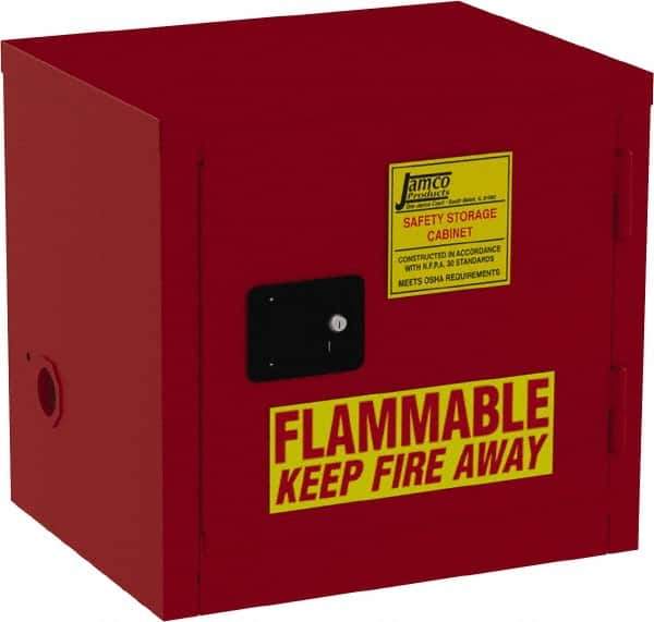 Jamco - 1 Door, 1 Shelf, Red Steel Double Wall Safety Cabinet for Flammable and Combustible Liquids - 22" High x 18" Wide x 23" Deep, Self Closing Door, 3 Point Key Lock, 12 Gal Capacity - Eagle Tool & Supply