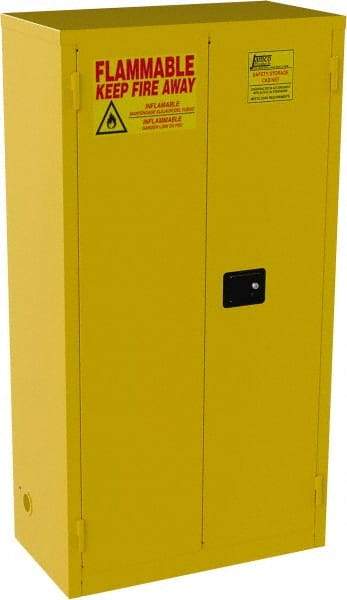 Jamco - 2 Door, 3 Shelf, Yellow Steel Double Wall Safety Cabinet for Flammable and Combustible Liquids - 65" High x 18" Wide x 34" Deep, Manual Closing Door, 3 Point Key Lock, 44 Gal Capacity - Eagle Tool & Supply