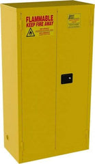 Jamco - 2 Door, 3 Shelf, Yellow Steel Double Wall Safety Cabinet for Flammable and Combustible Liquids - 65" High x 18" Wide x 34" Deep, Manual Closing Door, 3 Point Key Lock, 44 Gal Capacity - Eagle Tool & Supply