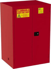 Jamco - 2 Door, 5 Shelf, Red Steel Double Wall Safety Cabinet for Flammable and Combustible Liquids - 65" High x 34" Wide x 43" Deep, Manual Closing Door, 3 Point Key Lock, 120 Gal Capacity - Eagle Tool & Supply