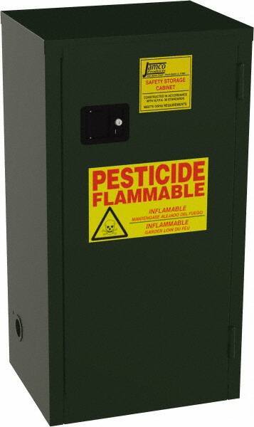 Jamco - 1 Door, 2 Shelf, Green Steel Double Wall Safety Cabinet for Flammable and Combustible Liquids - 44" High x 18" Wide x 23" Deep, Self Closing Door, 3 Point Key Lock, 18 Gal Capacity - Eagle Tool & Supply