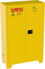 Jamco - 2 Door, 2 Shelf, Yellow Steel Double Wall Safety Cabinet for Flammable and Combustible Liquids - 70" High x 43" Wide x 18" Deep, Manual Closing Door, 3 Point Key Lock, 45 Gal Capacity - Eagle Tool & Supply