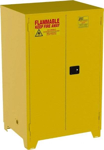 Jamco - 2 Door, 2 Shelf, Yellow Steel Double Wall Safety Cabinet for Flammable and Combustible Liquids - 70" High x 34" Wide x 43" Deep, Self Closing Door, 3 Point Key Lock, 90 Gal Capacity - Eagle Tool & Supply