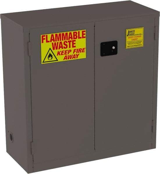 Jamco - 2 Door, 1 Shelf, Yellow Steel Double Wall Safety Cabinet for Flammable and Combustible Liquids - 44" High x 18" Wide x 43" Deep, Manual Closing Door, 3 Point Key Lock, 30 Gal Capacity - Eagle Tool & Supply