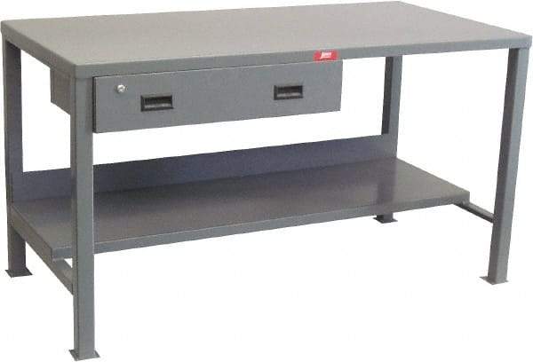 Jamco - 72 Wide x 36" Deep x 34" High, 12 Gauge Steel Heavy-Duty Workbench with Drawer - 12 Gauge Steel Top, Fixed Legs, Gray - Eagle Tool & Supply