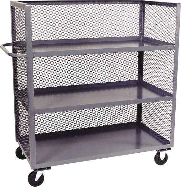 Jamco - 3,000 Lb Capacity, 3 Shelf, 3-Sided Steel Mesh Stock Truck - 24" Long x 48" Wide x 57" High, 6" Diam Phenolic Wheels - Eagle Tool & Supply