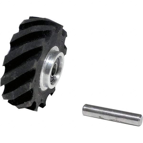 Dynabrade - 2" Diam x 5/8" Wide Contact Wheel Assembly - 5/8" Arbor Hole, Crowned, 40 Duro Rubber Face - Eagle Tool & Supply