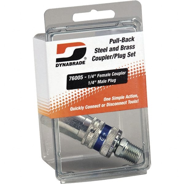 Dynabrade - 2 Piece 1/4" Body 1/4 NPT 150 psi Brass/Steel Industrial Pneumatic Coupling Plug Set - Eagle Tool & Supply
