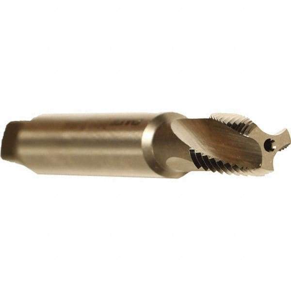 Emuge - 3/8-18 NPT, 15° Helix, 3 Flutes, Modified Bottoming Chamfer, Bright Finish, Cobalt, Spiral Flute Pipe Tap - Right Hand Flute, 0.7" Shank Diam, 1.06" Thread Length, 17/32" Square Size, Series KEG - Eagle Tool & Supply