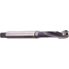 Emuge - M10x1.50 Metric 3 Flute 6HX Bottoming Spiral Flute Tap - Cobalt, TiCN Finish, 100mm OAL, Right Hand Flute, Right Hand Thread, Series Rekord D - Eagle Tool & Supply