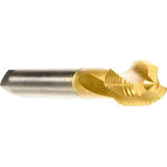 Emuge - M42x4.50 Metric 4 Flute 6HX Modified Bottoming Spiral Flute Tap - Cobalt, TiN Finish, 200mm OAL, Right Hand Flute, Right Hand Thread, Series Rekord D - Exact Industrial Supply