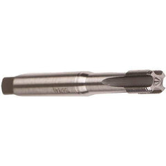 Emuge - M10x1.50 Metric Coarse 6HX 3 Flute Bright Finish Cobalt Straight Flute Machine Tap - Modified Bottoming, Left Hand Thread, 70mm OAL, 22mm Thread Length, Oversize - Exact Industrial Supply