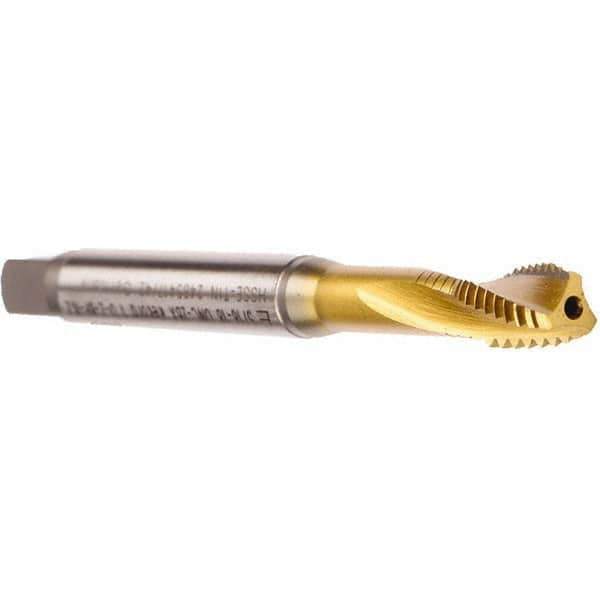 Emuge - M10x1.50 Metric 3 Flute 6HX Modified Bottoming Spiral Flute Tap - Cobalt, TiN Finish, 100mm OAL, Right Hand Flute, Right Hand Thread, Series Rekord D - Eagle Tool & Supply