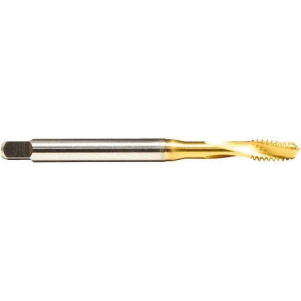 Emuge - 1/4-28 UNF 3 Flute 2BX Modified Bottoming Spiral Flute Tap - Cobalt, TiN Finish, 3.15" OAL, Right Hand Flute, Right Hand Thread, Series Rekord D - Eagle Tool & Supply