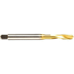 Emuge - 1/4-28 UNF 3 Flute 2BX Modified Bottoming Spiral Flute Tap - Cobalt, TiN Finish, 3.15" OAL, Right Hand Flute, Right Hand Thread, Series Rekord D - Eagle Tool & Supply