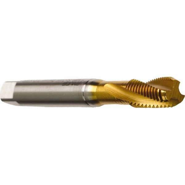 Emuge - M4x0.70 Metric 3 Flute 6H Bottoming Spiral Flute Tap - Cobalt, TiN Finish, 2-1/8" OAL, Right Hand Flute, Right Hand Thread, Series Rekord D - Exact Industrial Supply