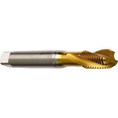 Emuge - M4x0.70 Metric 3 Flute 6H Bottoming Spiral Flute Tap - Cobalt, TiN Finish, 2-1/8" OAL, Right Hand Flute, Right Hand Thread, Series Rekord D - Exact Industrial Supply