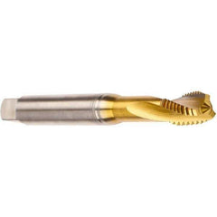 Emuge - #10-32 UNF 3 Flute 2BX Modified Bottoming Spiral Flute Tap - Cobalt, TiN Finish, 2.756" OAL, Right Hand Flute, Right Hand Thread, Series Rekord D - Exact Industrial Supply