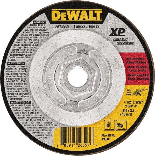 DeWALT - 24 Grit, 4-1/2" Wheel Diam, Type 27 Depressed Center Wheel - Coarse/Medium Grade, Ceramic, N Hardness, 13,300 Max RPM - Eagle Tool & Supply