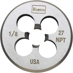 Irwin Hanson - 1/2-14 NPT Thread, Round Pipe Die - 1-1/2" Outside Diam, Carbon Steel - Exact Industrial Supply