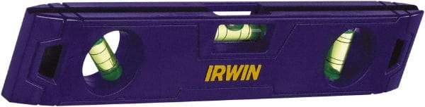 Irwin - Magnetic 9" Long 3 Vial Torpedo Level - ABS Plastic, Blue, 1 45°, 1 Level & 1 Plumb Vials - Eagle Tool & Supply