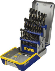 Irwin - 1/16 to 1/2", 135° Point, Oxide/Gold Finish, High Speed Steel Jobber Length Drill Bit Set - Eagle Tool & Supply