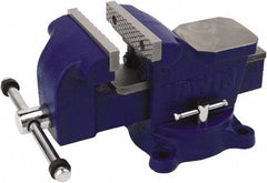 Irwin - 4" Jaw Width, 3" Opening Capacity, 2-13/64" Throat Depth, Steel Swivel Bench Vise - Bolt Down Base Attachment, Anvil - Eagle Tool & Supply