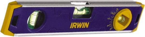 Irwin - Magnetic 9" Long 3 Vial Torpedo Level - Aluminum, Blue, 1 Level, 1 Plumb & 1 Vari-Pitch Vials - Eagle Tool & Supply